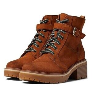 Naturalizer Womens 8 M Tawny Brown Lace Up Leather Combat Boots DISPLAY SV1